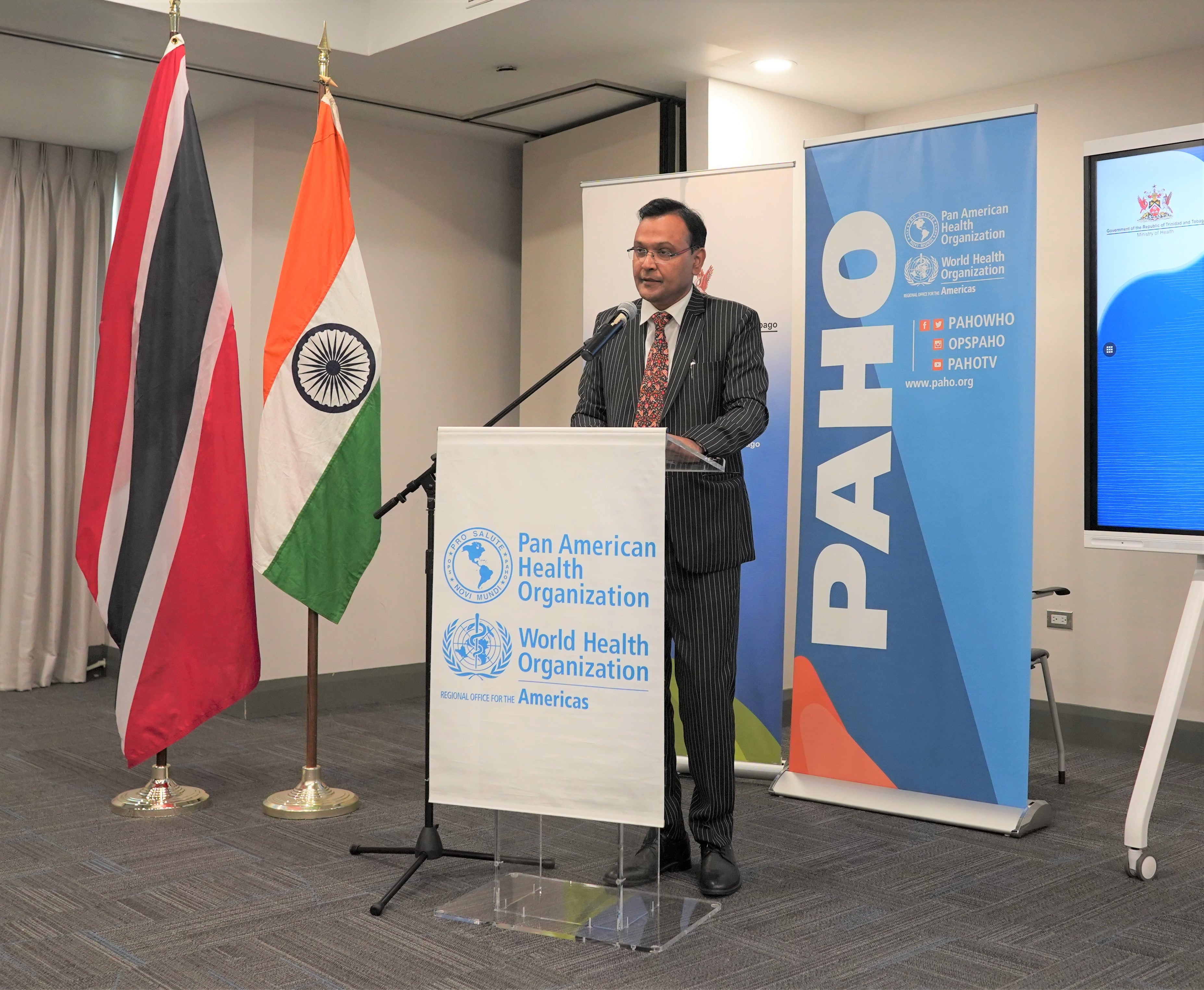  His Excellency Dr. Pradeep Singh Rajpurohit, High Commissioner of India to the Republic of Trinidad and Tobago delivers his address at the Handover Ceremony