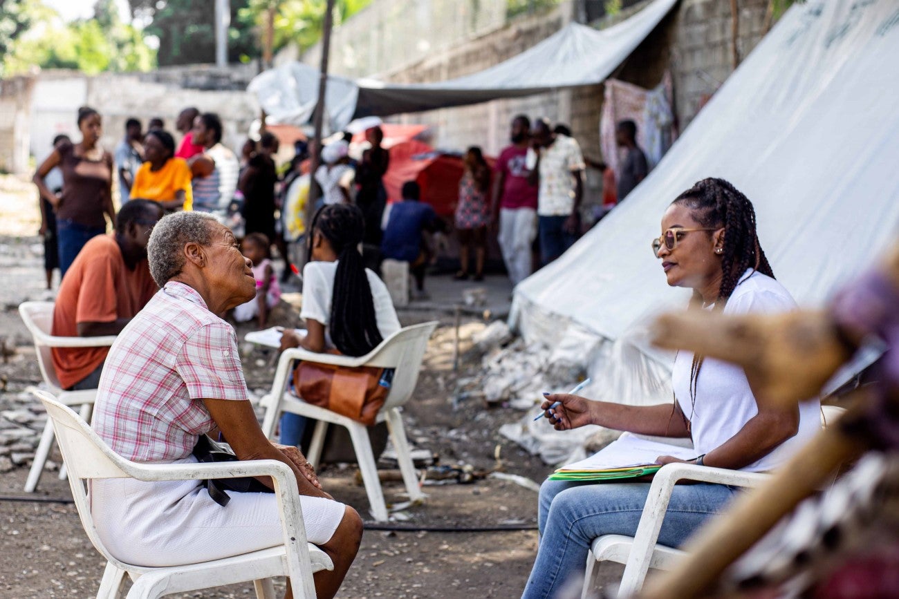 One-to-one mental health counseling in sites for displaced populations in Haiti.