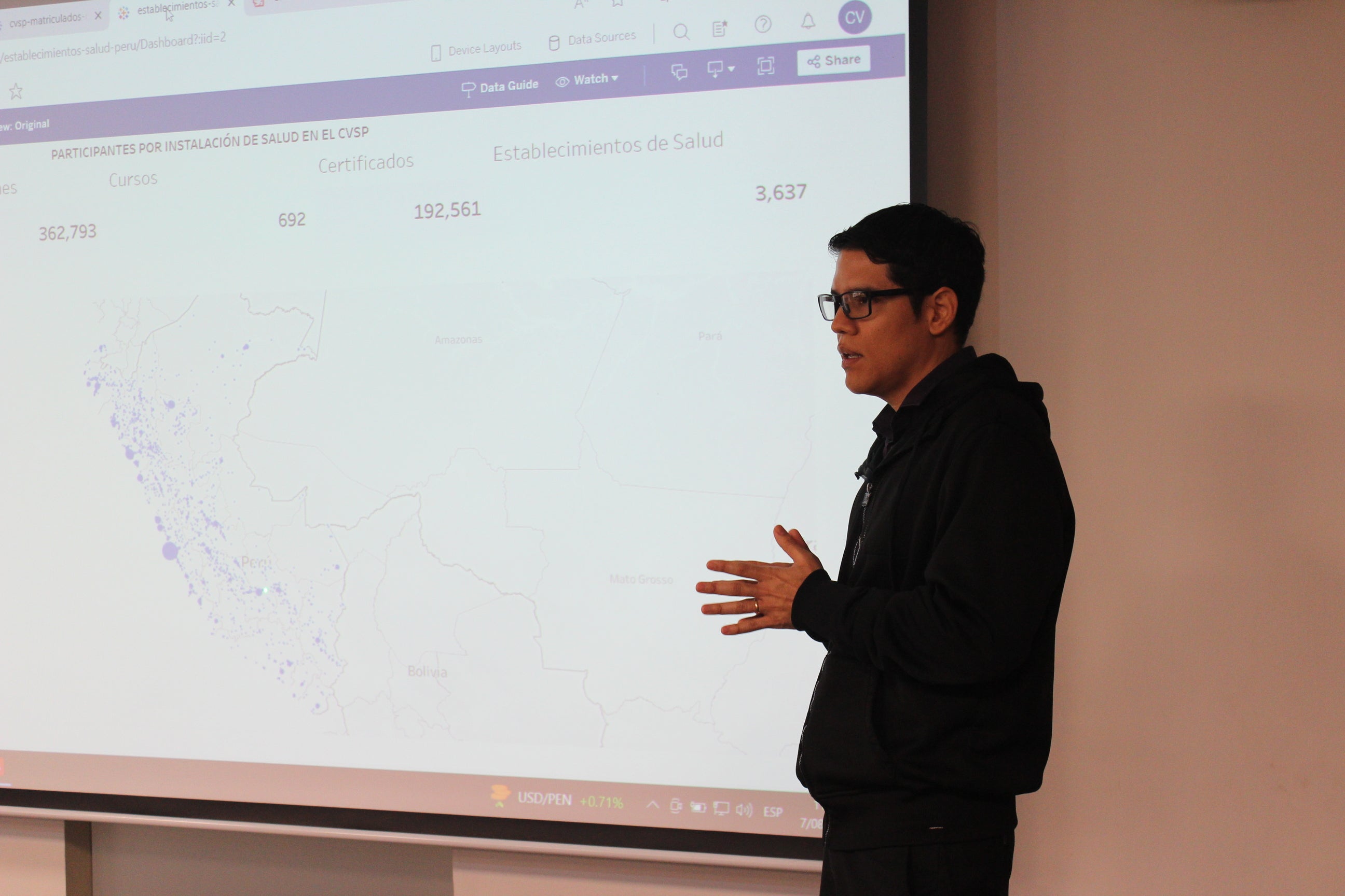 OPS/ Luz Rospigliosi || Exposición del equipo técnico de CVSP sobre la iniciativa en curso en el Perú para la identificación de las necesidades de formación adaptadas a los territorios a través de la georreferenciación.  