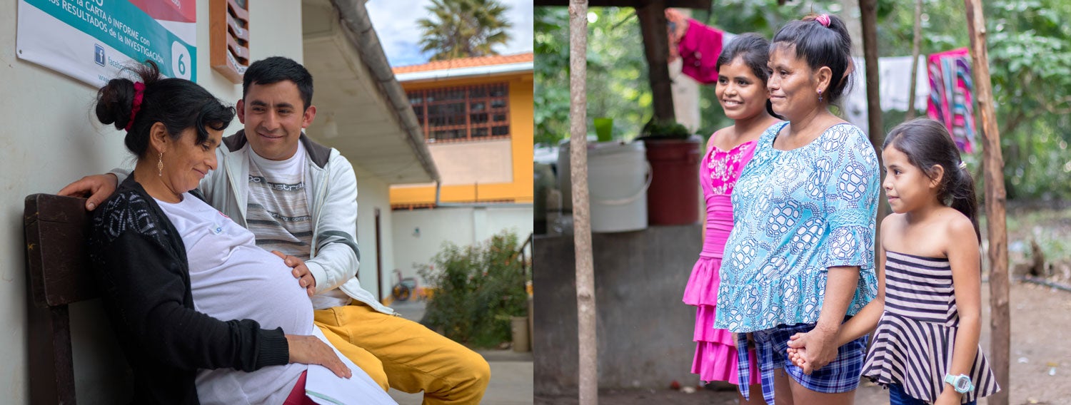 Fotografías de mujeres con sus hijos recibiendo atención médica en la Amazonía