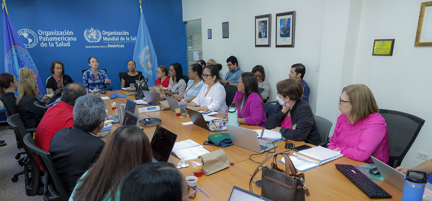 Fotografía de la mesa de trabajo en el desarrollo del primer taller preparatorio para elaborar el plan nacional para la eliminación de enfermedades transmisibles y riesgos ambientales 2025-2030.