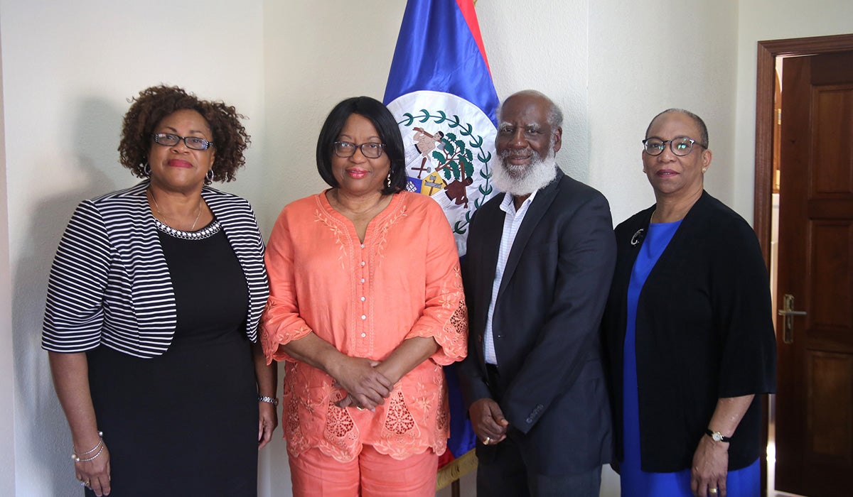 PWR in Belize Noreen Jack, PAHO Director Carissa Etienne, Belized Minister of Foreign Affairs Wilfred Elrington, and PAHO Chief of Staff Merle Lewis