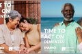 Promotional images for the campaign 'It's time to act for dementia,' one featuring an older woman accompanied by a young woman smiling, and another with an older couple hugging on the beach. Both images include the logos of PAHO and Alzheimer's Disease International.