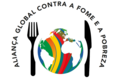 A logo of the Global Alliance Against Hunger and Poverty. Fork and knife surround the globe which acts as a plate.