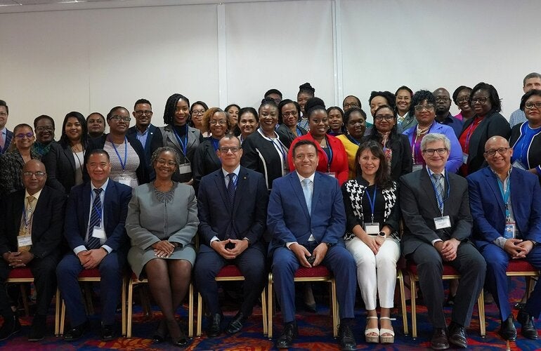 Group photo of participants and facilitators of the Health Labour Market Analysis (HLMA) and Human Resources for Resilient Health Systems (HRH) Caribbean Roadmap Planning Blended Workshops in Trinidad and Tobago