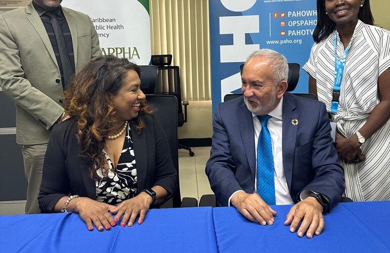 Dr Lisa Indar,  Ad Interim Executive Director of the Caribbean Public Health Agency and Interim Subregional Program Director of the PAHO Caribbean Subreginal Office at a recent meeting at CARPHA in Trinidad and Tobago.  They were joined by Dr Mark Sami, Director, Corporate Services, as well as PAHO Subregional Advisor, Disease Surveillance and Epidemiology, Dr Franka des Vignes.