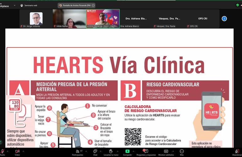 Captura de pantalla de la sesion, donde se muestra una diapositiva sobre la iniciativa Hearts en las Américas