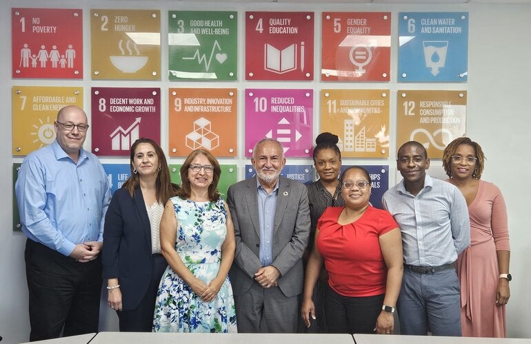 A picture of the outgoing Subregional Program Director, Dean Chambliss and some of the members of the SPC team as well as the incoming Director of SPC, Dr Juan Manuel Sotelo and Country Program Advisor, Souad Lakhdim.