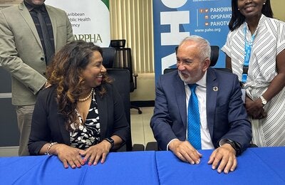 Dr Lisa Indar,  Ad Interim Executive Director of the Caribbean Public Health Agency and Interim Subregional Program Director of the PAHO Caribbean Subreginal Office at a recent meeting at CARPHA in Trinidad and Tobago.  They were joined by Dr Mark Sami, Director, Corporate Services, as well as PAHO Subregional Advisor, Disease Surveillance and Epidemiology, Dr Franka des Vignes.