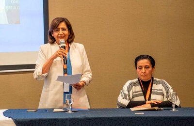 La Dra. Gina Tambini Gómez, representante de la OPS/OMS en Colombia interviene en el taller regional sobre acceso al diagnóstico y tratamiento de la malaria.