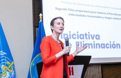 Fotografía de la participación de la Dra. Ana Rivière Cinnamond en el Segundo Taller preparatorio para elaborar el Plan Nacional para la eliminación de enfermedades transmisibles y riesgos ambientales 2025-2030.