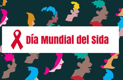 Banner del Dia Mundial del SIDA con ilustraciones de rostros