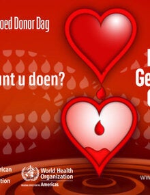 Postcard Facebook: kunt u doen? Bloed geven. Geef nu. Greef 2017 (neerlandés, dutch) - PAHO/WHO | Pan American Health Organization