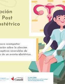 Tapa del rotafolio con ilustración donde aparece una mujer en una sala de consulta conversando con una profesional de salud