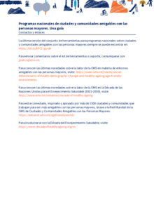 Programas nacionales de ciudades y comunidades amigables con las personas mayores. Contactos y enlaces.