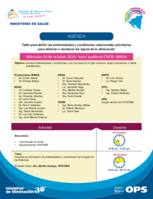 Agenda de Taller para definir las enfermedades y condiciones relacionadas prioritarias para eliminar o mantener los logros