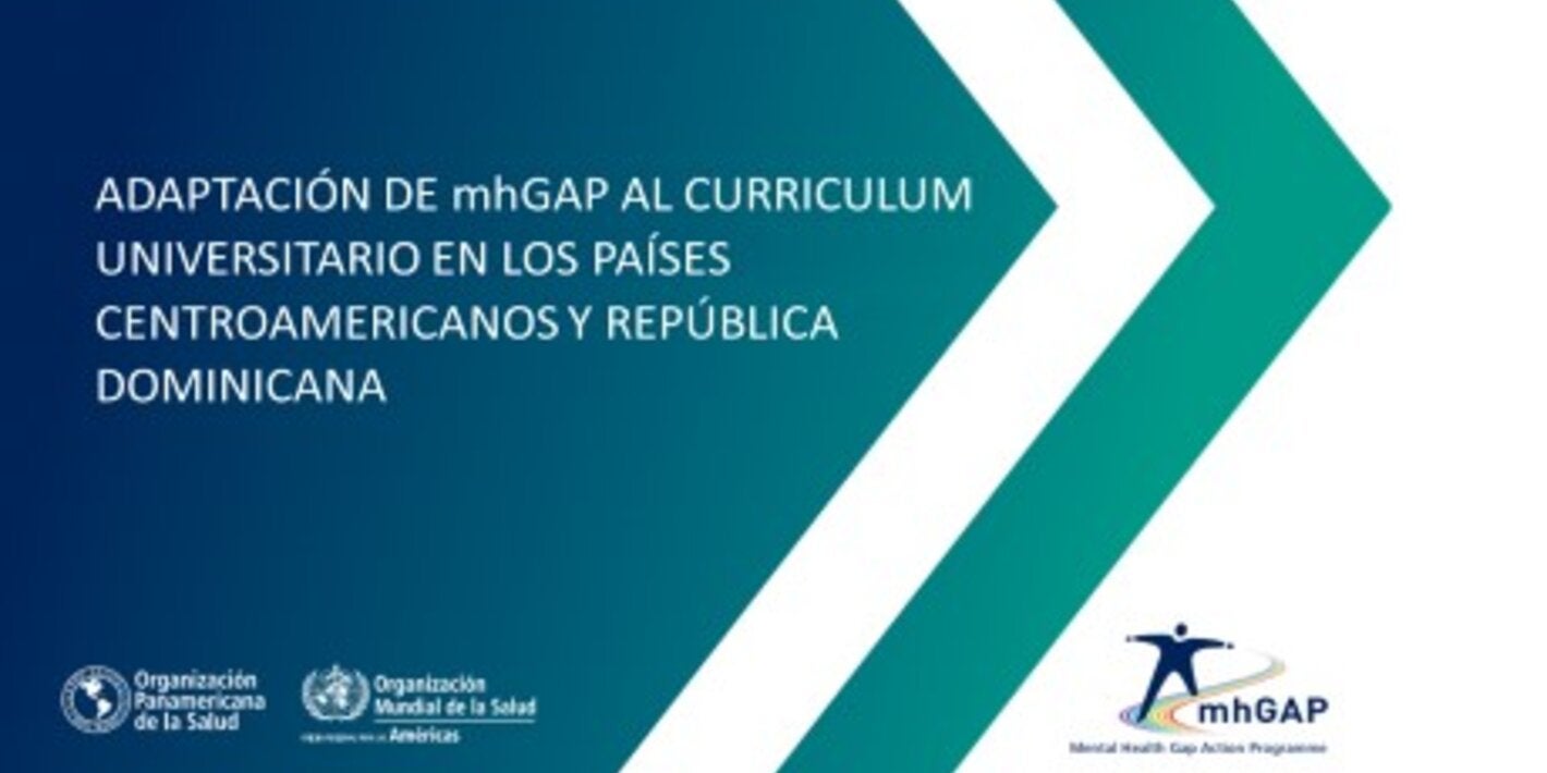 Ilustración con el texto "adaptación de mhGAP al curriculum universitario en los países centroamericanos y república dominicana
