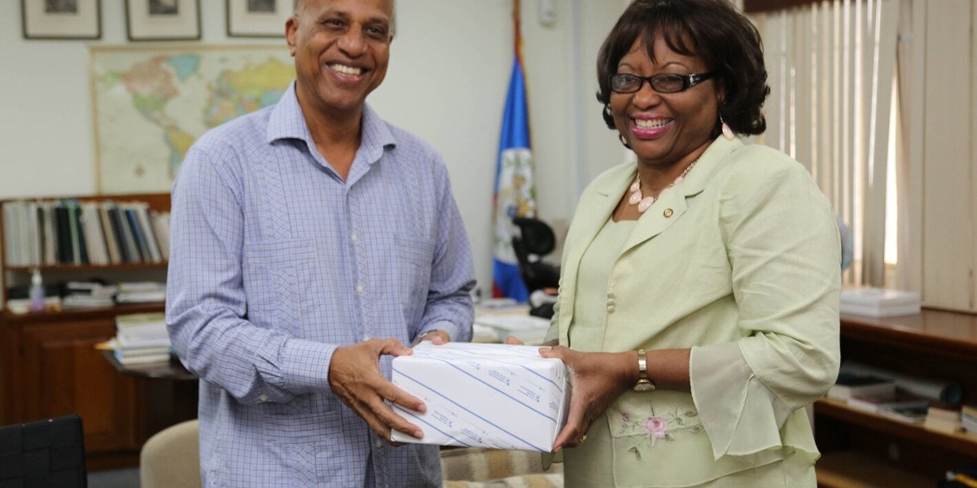 The Director of PAHO, Dr. Carissa F. Etienne, and Prime Minister Dean Barrow of Belize.