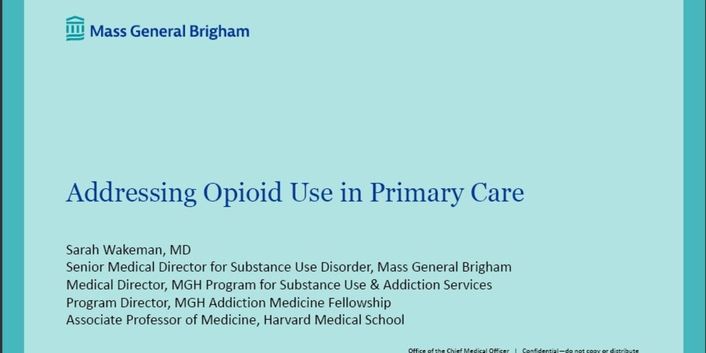 cover of the presentation Addressing opioid use in primary care - Sara Wakeman