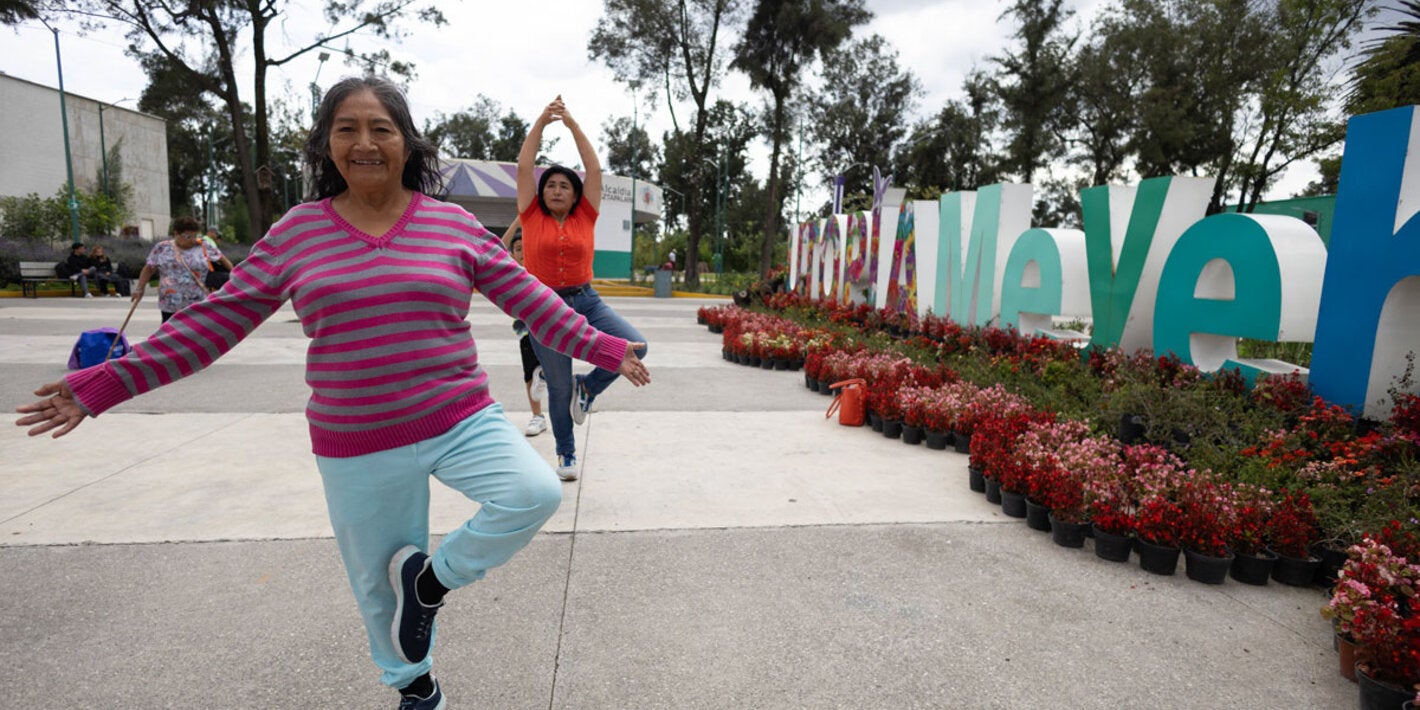 Women of different ages do Tai chi in Meyehualco