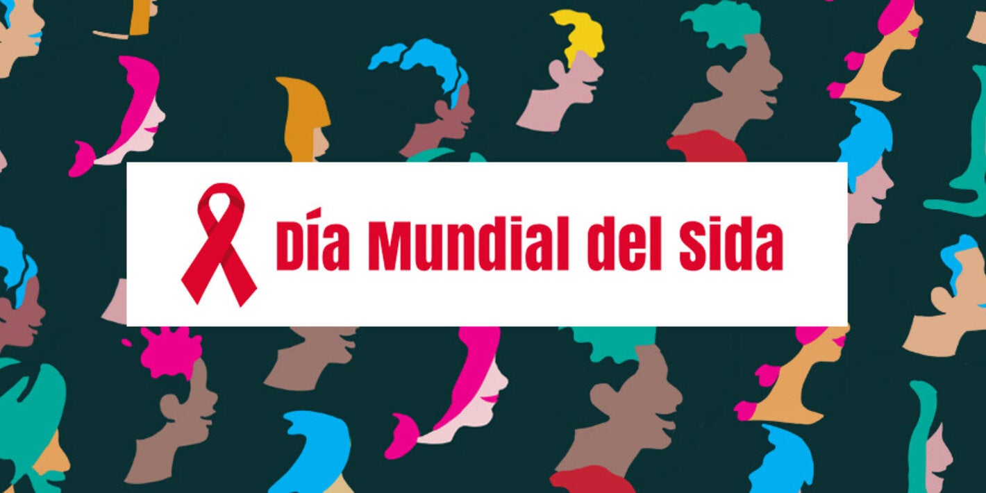 Banner del Dia Mundial del SIDA con ilustraciones de rostros