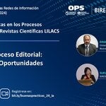 Banner del evento "IA en el Proceso Editorial: Desafíos y Oportunidades", parte de la serie "Buenas Prácticas en los Procesos Editoriales de las Revistas Científicas LILACS". El banner muestra imágenes de los ponentes Dagoberto Salas, de la Universidad Autónoma de Nuevo León, y Sueli Suga, de BIREME/OPS/OMS. El evento está programado para el 22 de agosto a las 12 del mediodía (Brasilia, GMT-3), con un enlace de inscripción en bit.ly/buenasaspracticas_24_ia.