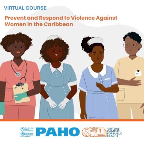 Cover of the virtual course represening four female health workers of African descend