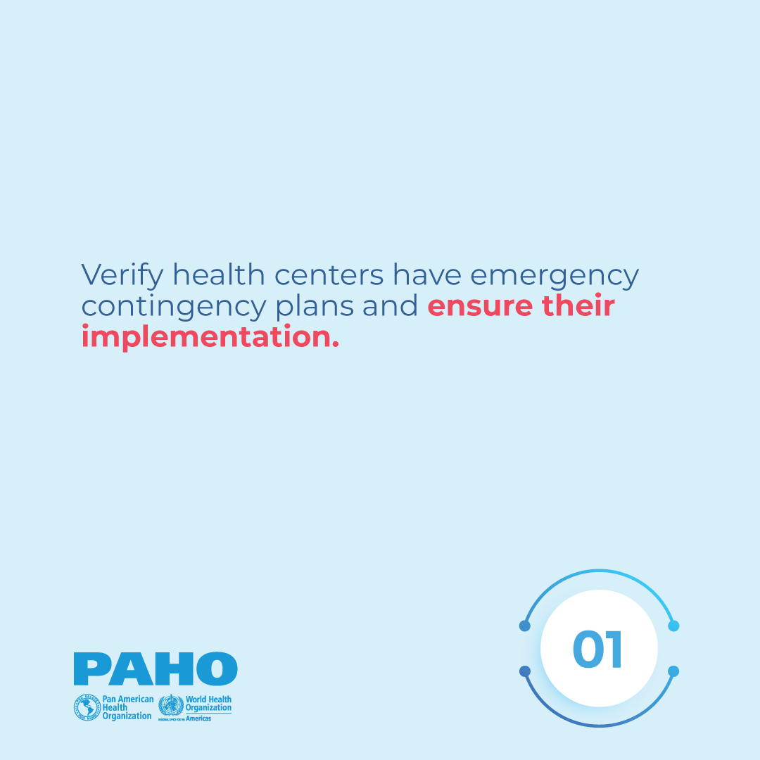 Verify health centers have emergency contingency plans and ensure their implementation. 