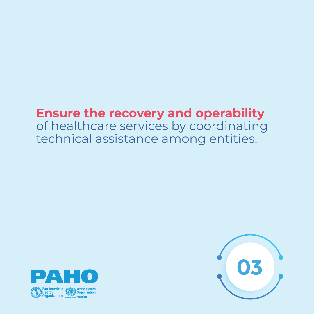 Ensure the recovery and operability of healthcare services by coordinating technical assistance among entities. 