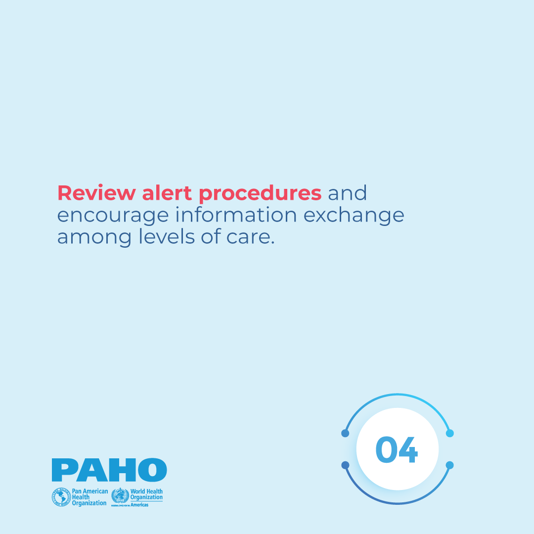 Review alert procedures and encourage information exchange among levels of care. 