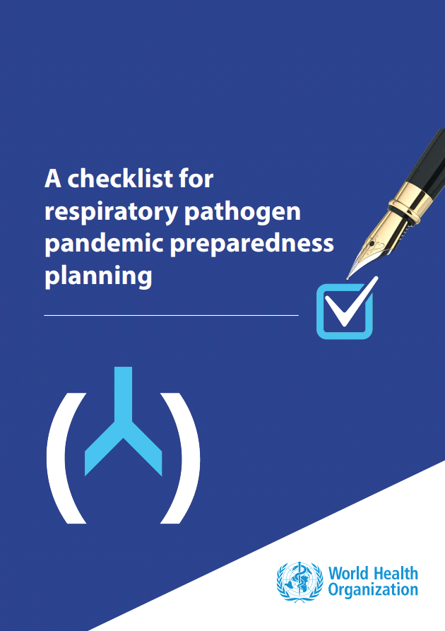 Cover "Preparedness and Resilience for Emerging Threats Module 1: Planning for respiratory pathogen pandemics+ checkmark icon + WHO logo