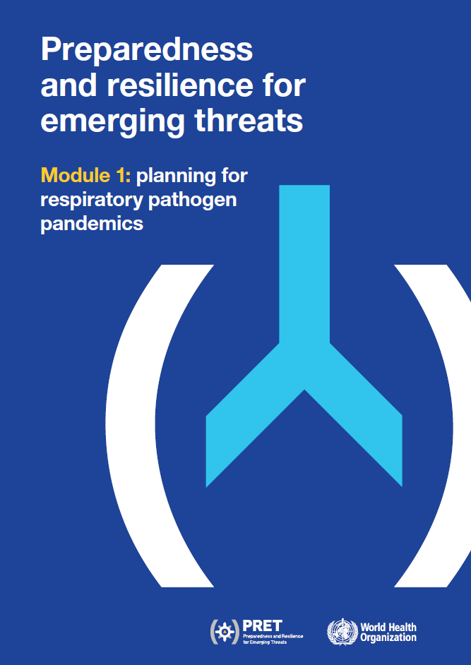 Cover "Preparedness and Resilience for Emerging Threats Module 1: Planning for respiratory pathogen pandemics+ checkmark icon + WHO logo