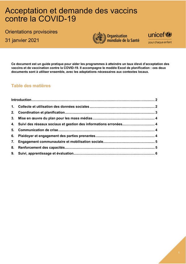 Acceptation et demande des vaccins contre la COVID-19