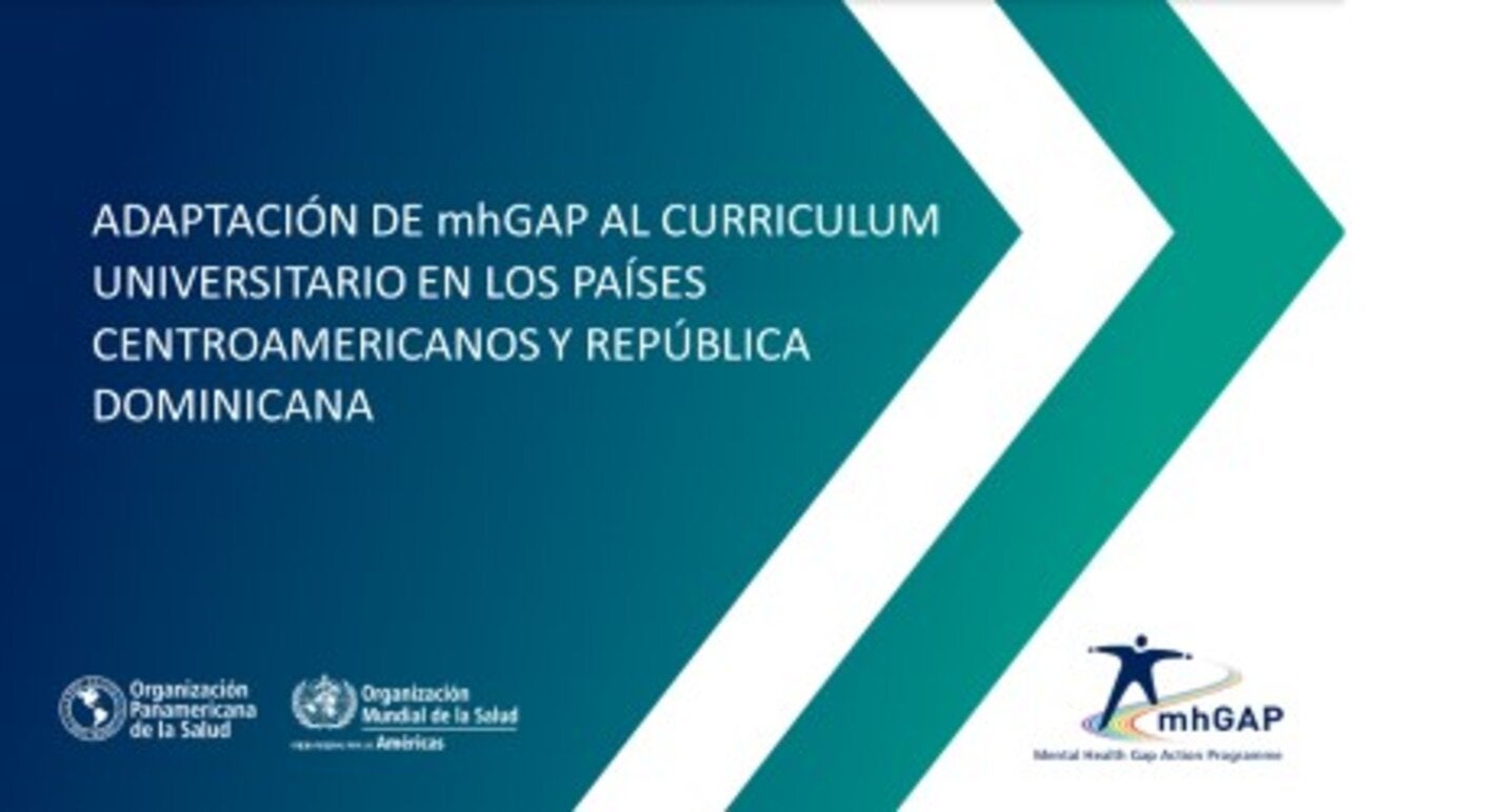 Ilustración con el texto "adaptación de mhGAP al curriculum universitario en los países centroamericanos y república dominicana