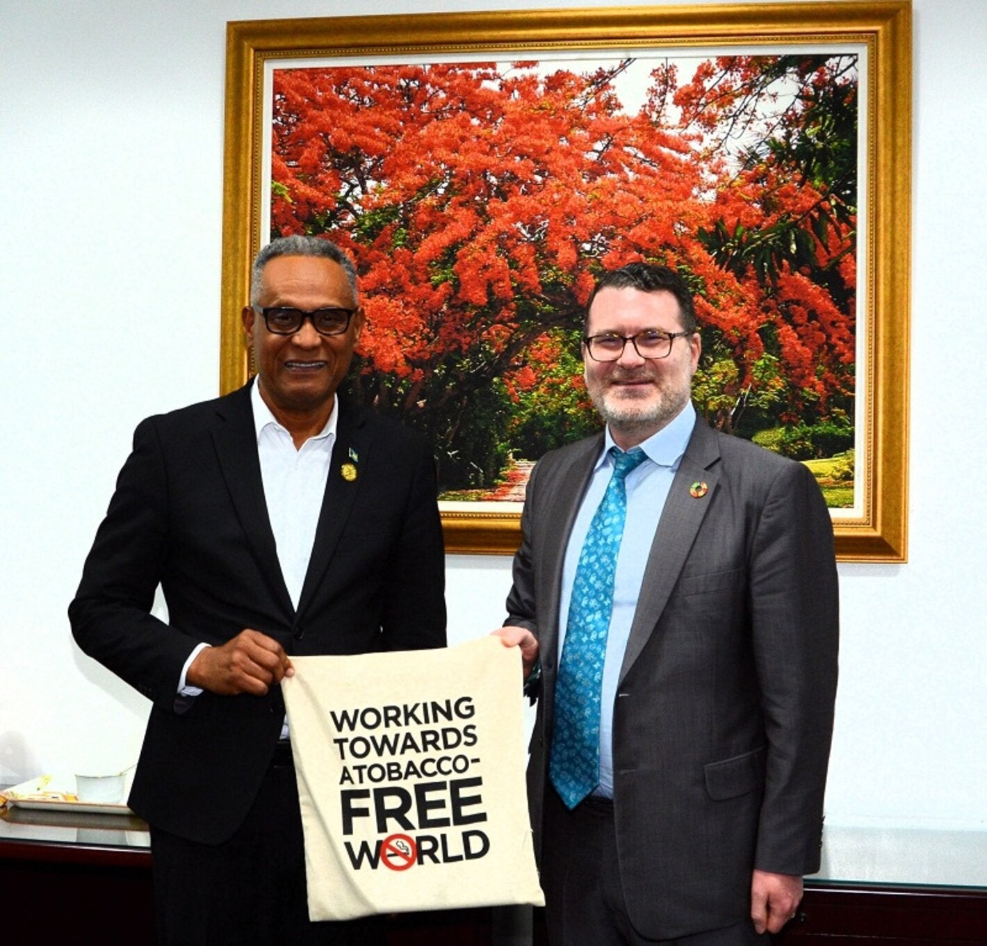 Hon. Michael Darville, Minister of Health and Wellness and WHO FCTC representative meet to discuss the FCTC mission. 
