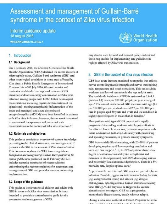 Who Identification And Management Of Guillain Barre Syndrome In The Context Of Zika Virus Interim Guidance 16 Paho Who Pan American Health Organization