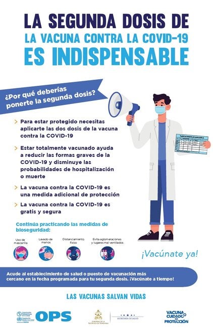 Afiche-Promoción segunda dosis, contra La COVID-19 - OPS/OMS | Organización  Panamericana de la Salud