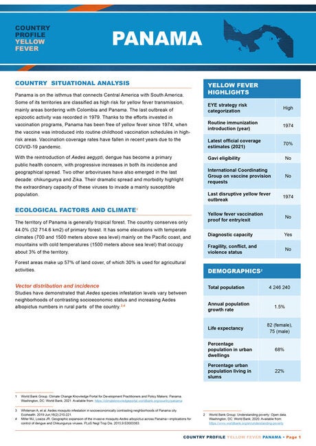 Country Profile Yellow Fever: Panama - PAHO/WHO | Pan American Health ...